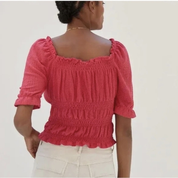 Anthropologie Pilcro Crop Top Peasant Puff Sleeves Pink - Size Large - Picture 3 of 13